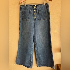 Annie Blue Wide Leg Jeans with Button Detail